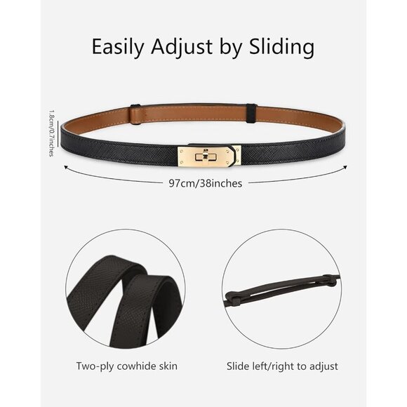 Women\'s Skinny Leather Belt With Adjustable Turn-Lock Buckle Ideal Rose Silver main image 6